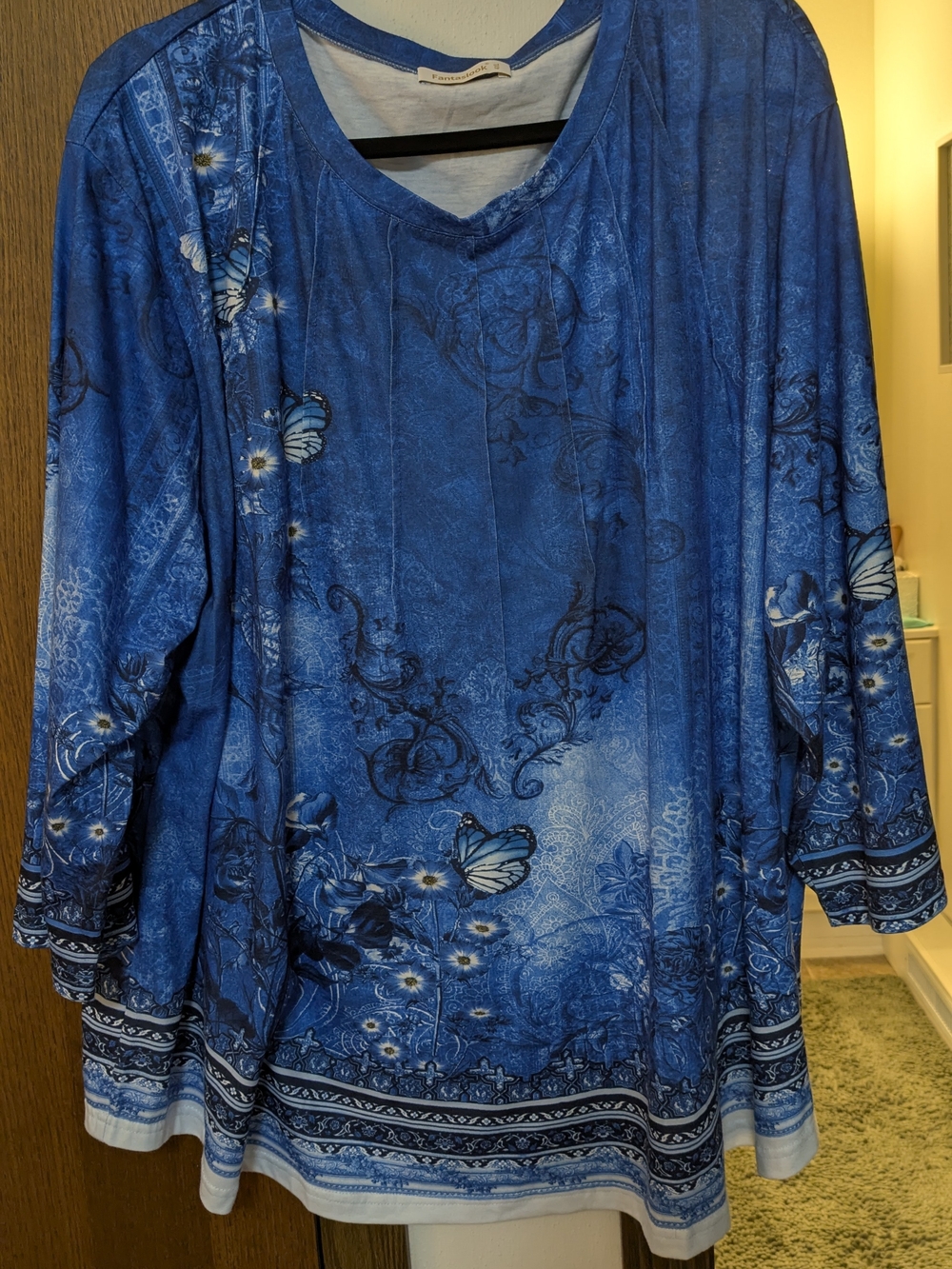 Blue Floral Butterfly V-Neck Women’s Top